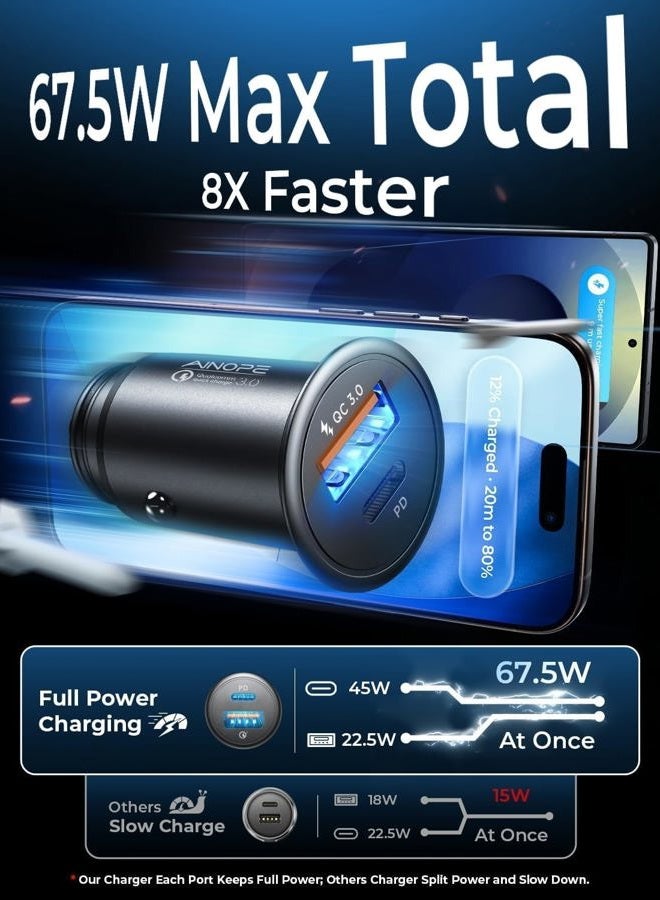 Ainope USB C Car Charger 54W iPhone Car Charger Adapter [Mini&Metal] USB Car Charger Fast Charge PD36W&QC3.0 Car Phone Charger Fast Charging For iPhone 14 Pro Max Plus 13 12 Samsung S23/22/21 Pixel - Image 2